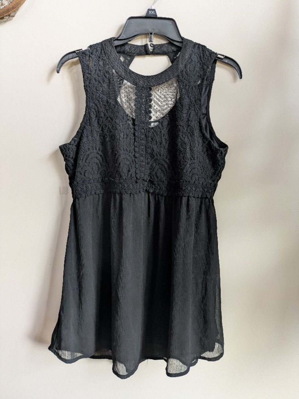 maurices sleeveless black choker lace embroidered shirt with lining size M #408